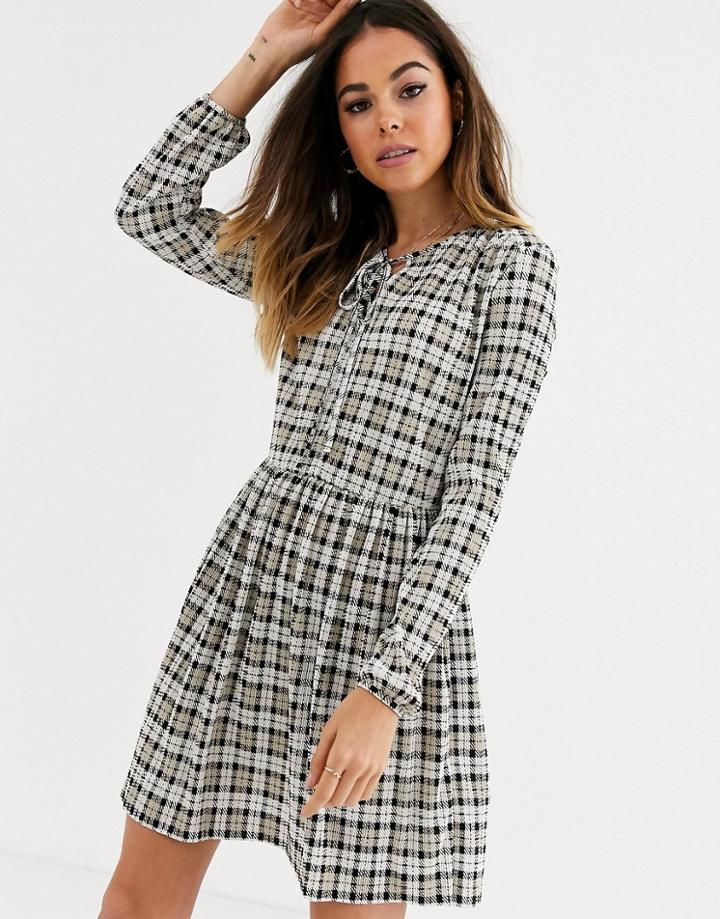Miss Selfridge Smock Dress In Check-gray