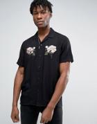Asos Regular Fit Viscose Shirt With Rose Embroidery - Black