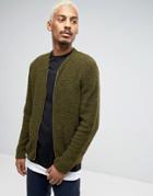 Asos Knitted Bomber Jacket In Teddy Yarn - Green