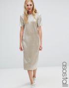 Asos Tall Gold Plisse T-shirt Midi Dress - Gold