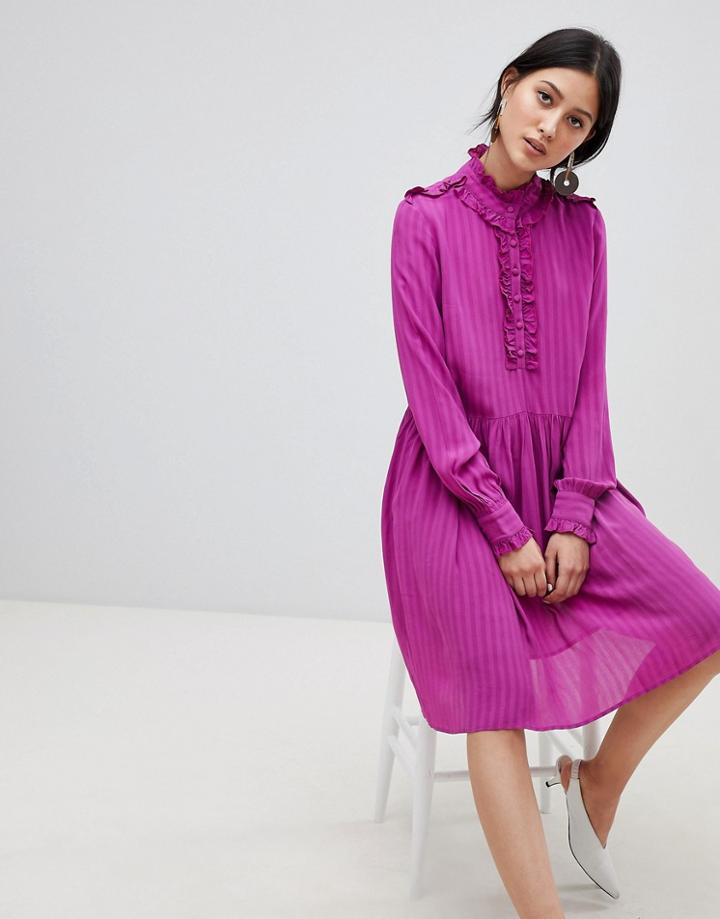Y.a.s High Neck Ruffle Smock Dress - Pink