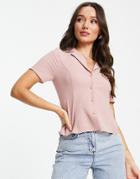 Asos Design Collared Button Front Blouse With Tie Back Detail In Rose-multi