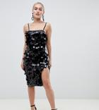 Boohoo Petite Sequin Midi Cami Dress In Black - Navy