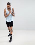 Religion Longline Tank In Blue With Curved Hem And Distressing - Blue