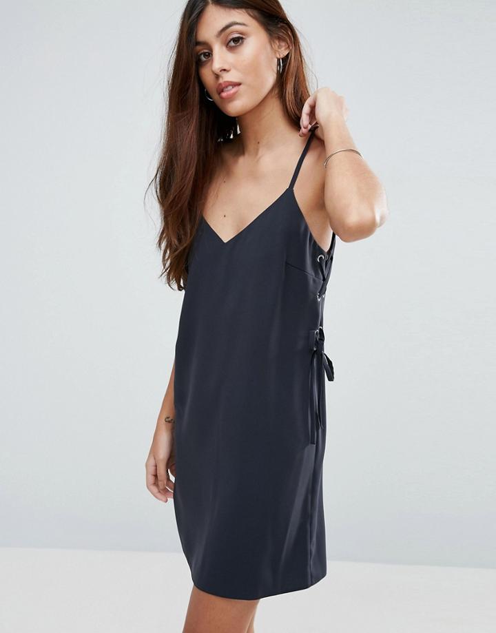 Asos Mini Cami Dress With Eyelet Detail - Black