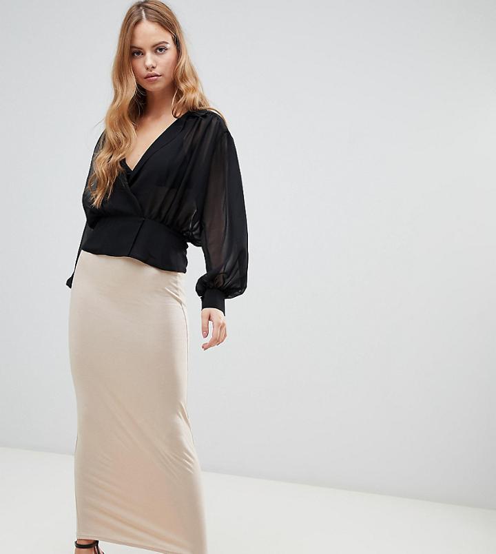 Boohoo Basic Maxi Skirt In Nude - Beige