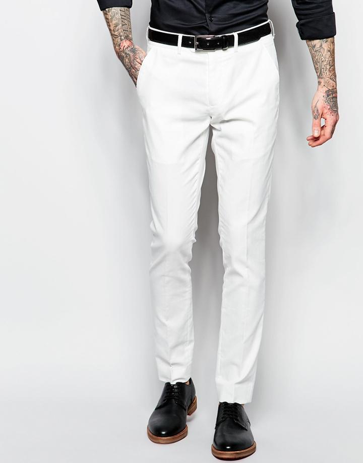 Devil's Advocate Skinny Stretch Fit Herringbone Suit Pants - White