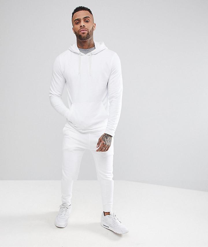 Asos Tracksuit Hoodie/super Skinny Joggers In White - White