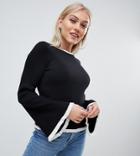 Missguided Petite Ribbed Knitted Sweater With Contrast Edge In Black - Black