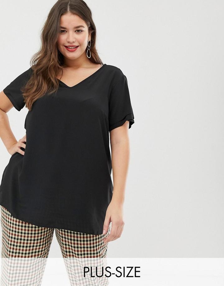 New Look Curve Tunic Tee In Black - Black