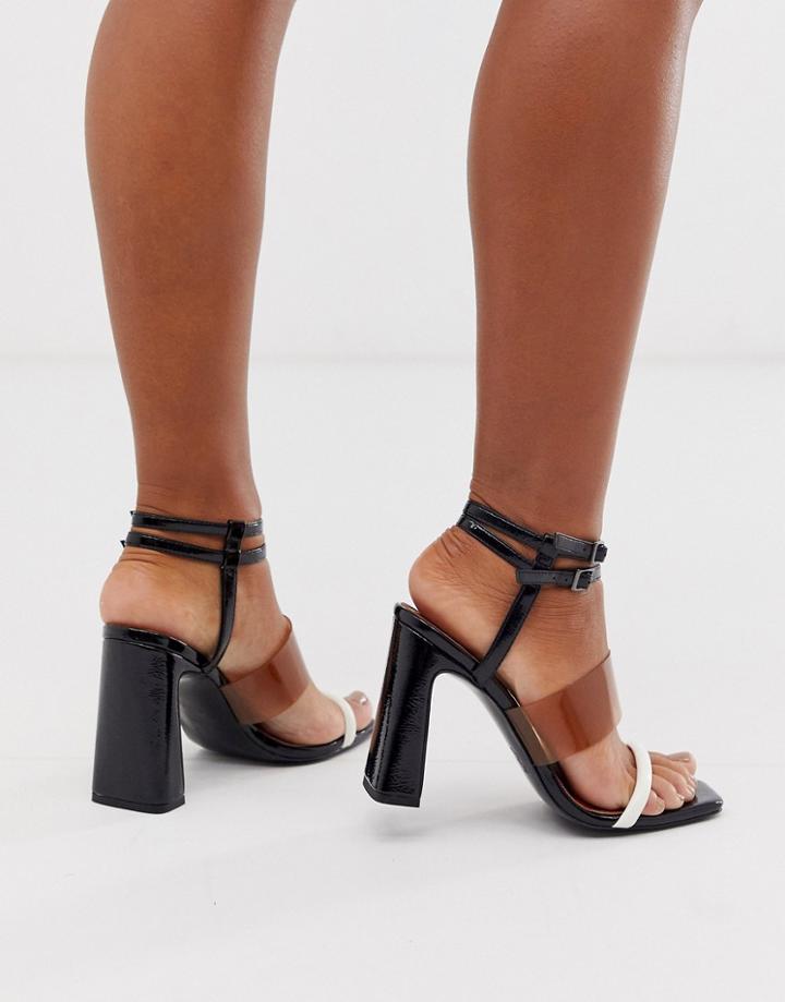 Asos Design Native Triple Strap Block Heeled Sandal-black