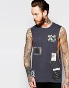 Asos Sleeveless T-shirt With Patch Applique And Distressed Finish - Gr