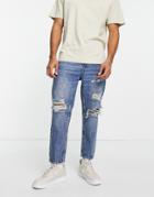 Pull & Bear Relaxed Fit Jeans In Mid Blue-blues