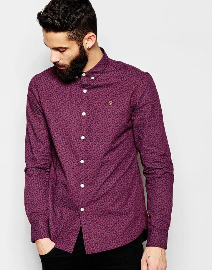 Farah Shirt With Paisley Print Slim Fit Exclusive - Burgundy