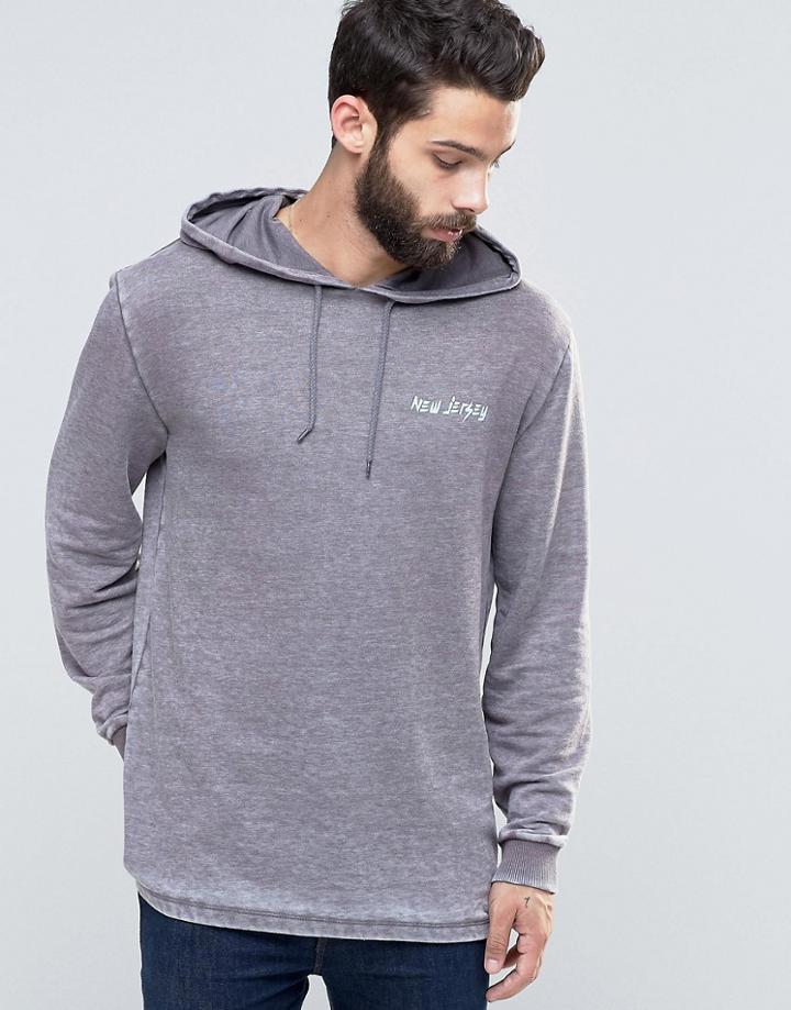 Asos Longline Hoodie In Burnout With Print - Gray