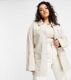 Asos Design Curve Slouchy Four Pocket Linen Jacket In Natural-white