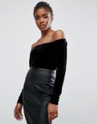 Minimum Velvet Off The Shoulder Top - Black