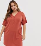 Asos Design Curve Popper Front T-shirt Dress In Rib - Red