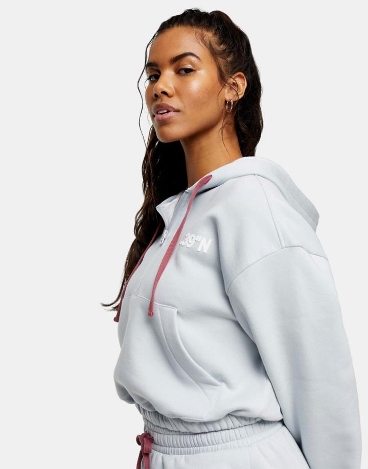 Topshop Active Cropped Sports Hoodie In Gray-brown