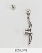 Reclaimed Vintage Inspired Earrings With Bird Charm Exclusive At Asos - Silver