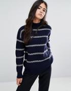 Ymc Merino Wool Knit Stripe Sweater - Blue