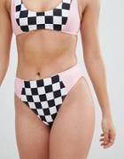 Luxe Palm Checkerboard Print High Cut Bikini Bottoms - Multi