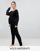 Asos Maternity Lounge Raw Edge Off Shoulder Sweat & Jogger Set - Black