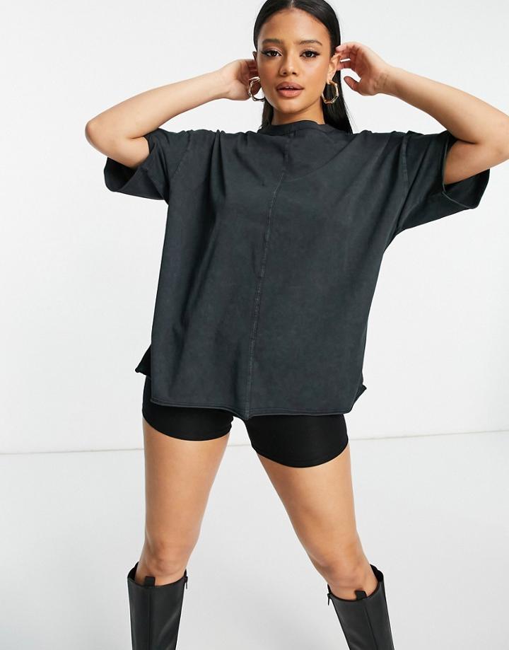 Asos Design Oversized T-shirt With Seam Detail In Washed Charcoal-grey