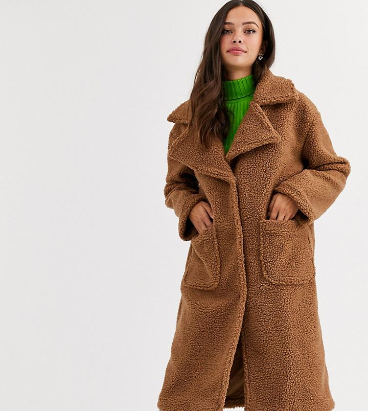 Daisy Street Oversized Longline Coat In Teddy Fleece