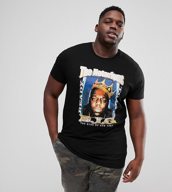 Asos Plus Notorious Big Longline T-shirt With Glitter Print - Black