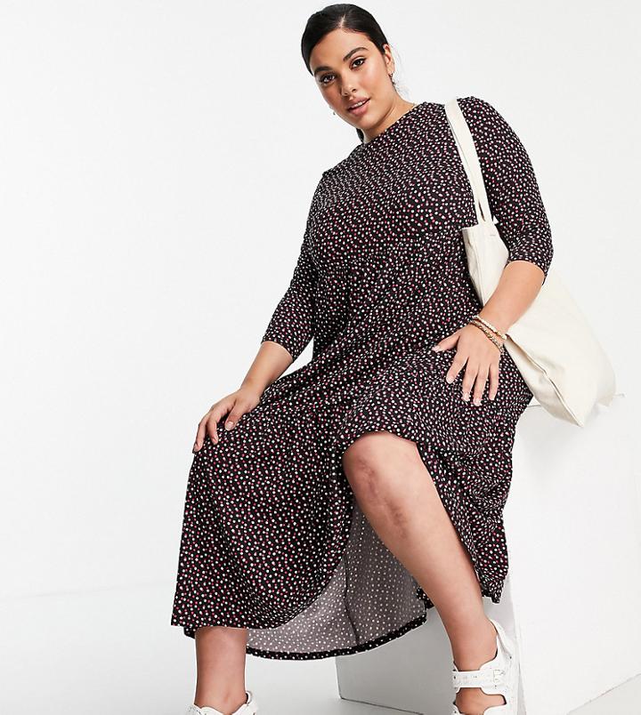 Simply Be Tiered Midi Dress In Polka Dot-multi