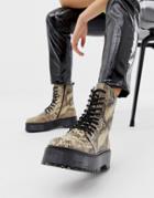 Bronx Snake Print Leather Chunky Lace Up Boots - Multi