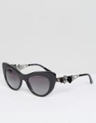 Dolce & Gabbana Cat Eye Sunglasses With 3d Floral Detail - Black