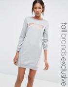 One Day Tall Jersey Motif Sweat Dress With Zip Detail - Gray Marl