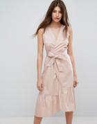 Warehouse Peplum Hem Wrap Dress - Pink