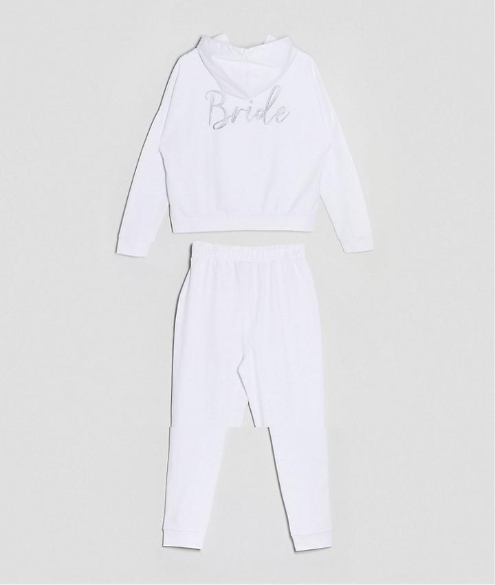 Asos Design Tracksuit Hoodie / Slim Jogger With Bride Embroidery In White