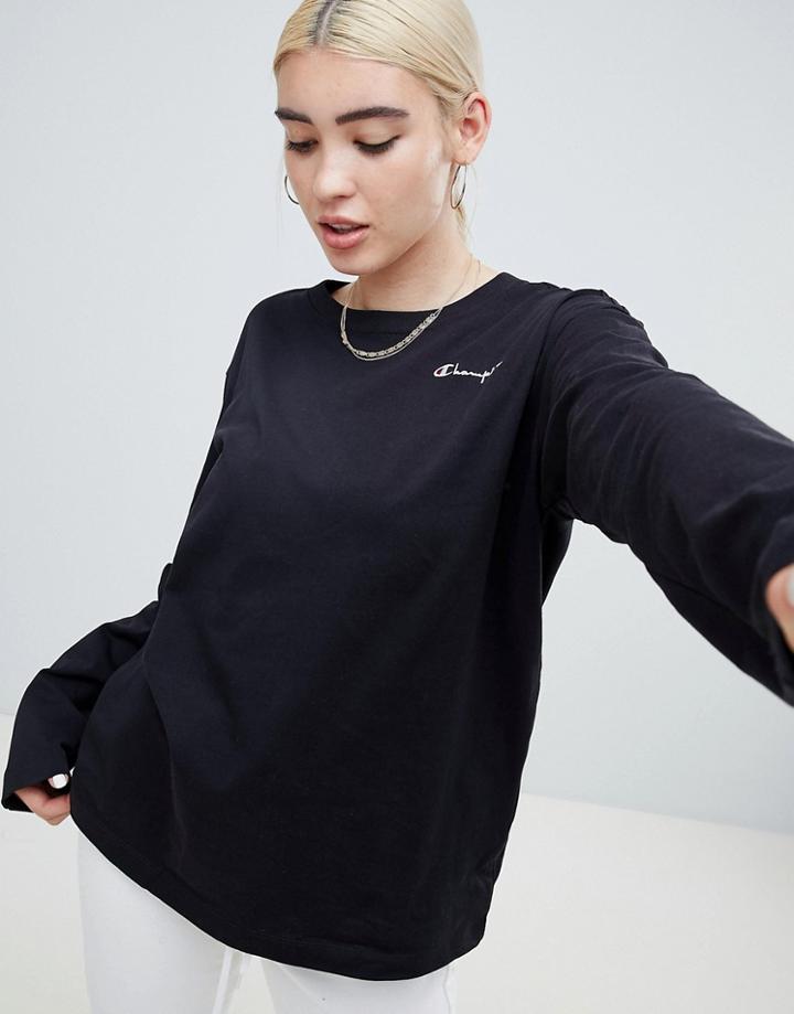 Champion Long Sleeve T-shirt With Small Script Logo - Black