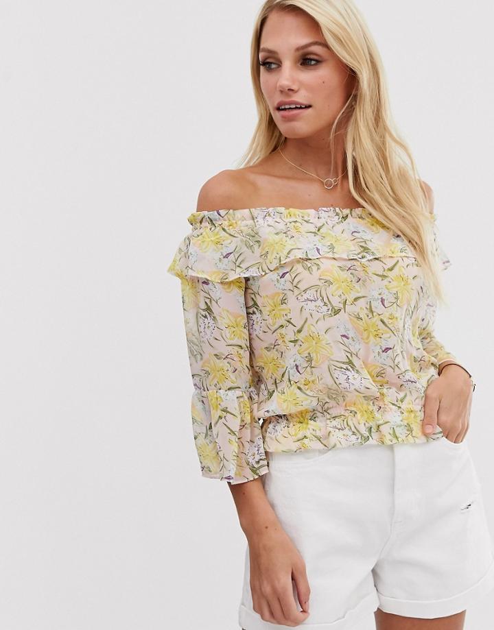 Vila Soft Floral Off Shoulder Top-pink