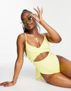 River Island Wrap Front Swimsuit In Pale Yellow