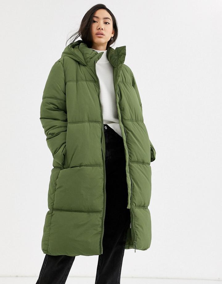 Weekday Robin Padded Coat In Khaki Green
