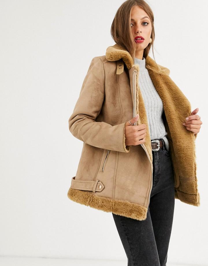 Stradivarius Aviator Jacket In Camel