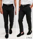 Asos 2 Pack Skinny Smart Pants In Black Save - Black