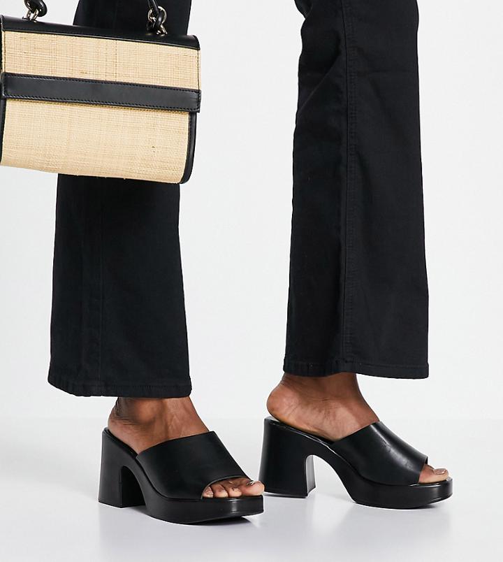 Asos Design Wide Fit Harper Heeled Mules In Black