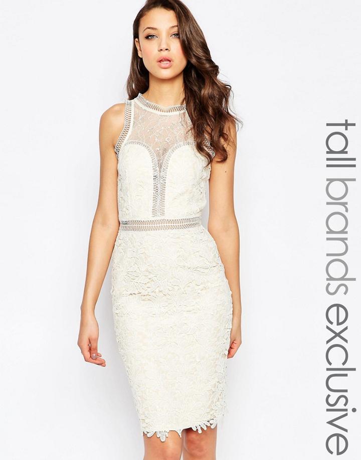 Little Misstress Tall Lace Cutwork Pencil Dress With Mesh Insert - Cream