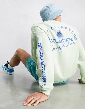 Asos Dark Future X Michelangelo Oversized Sweatshirt With Graphic And Prints Logo In Mint Green