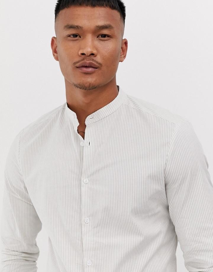 Asos Design Slim Fit Shirt Ecru & Navy Stripe Shirt-cream