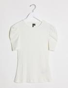 Vero Moda Ribbed T-shirt With Puff Sleeves In White