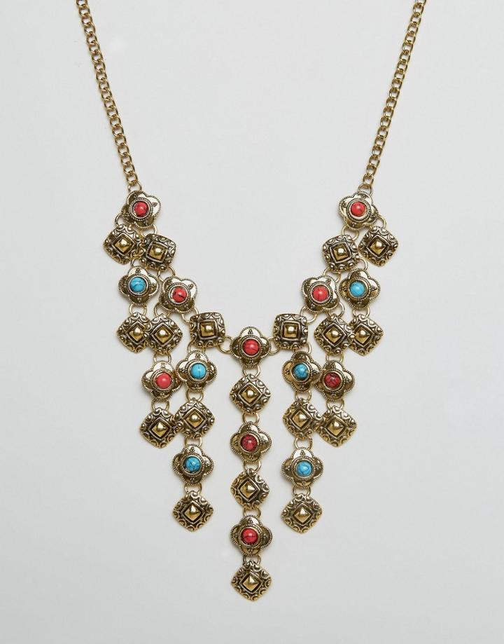 Ruby Rocks Statement Drop Detail Necklace - Gold