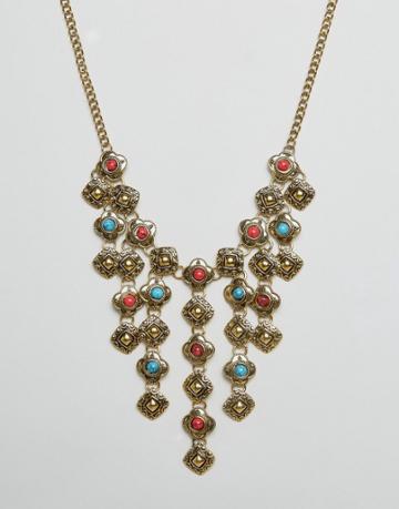 Ruby Rocks Statement Drop Detail Necklace - Gold