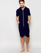 Asos Loungewear Short Sleeve Onesie In Towelling - Navy